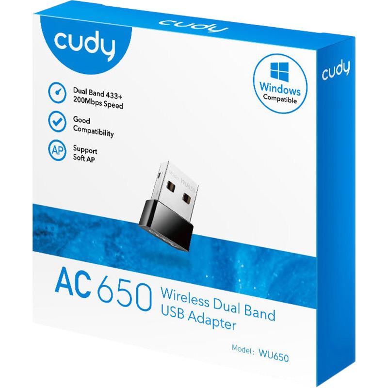 Wi-Fi адаптер Cudy WU650 дводіапазонний з USB 2.0 (73-00547) Стандарт Wi-Fi 802.11 g