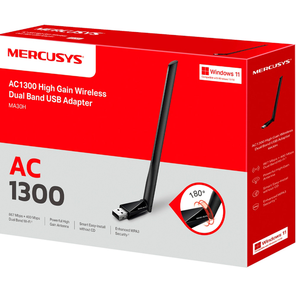 Wi-Fi адаптер MERCUSYS AC1300 USB Black (MA30H) Стандарт Wi-Fi 802.11 g