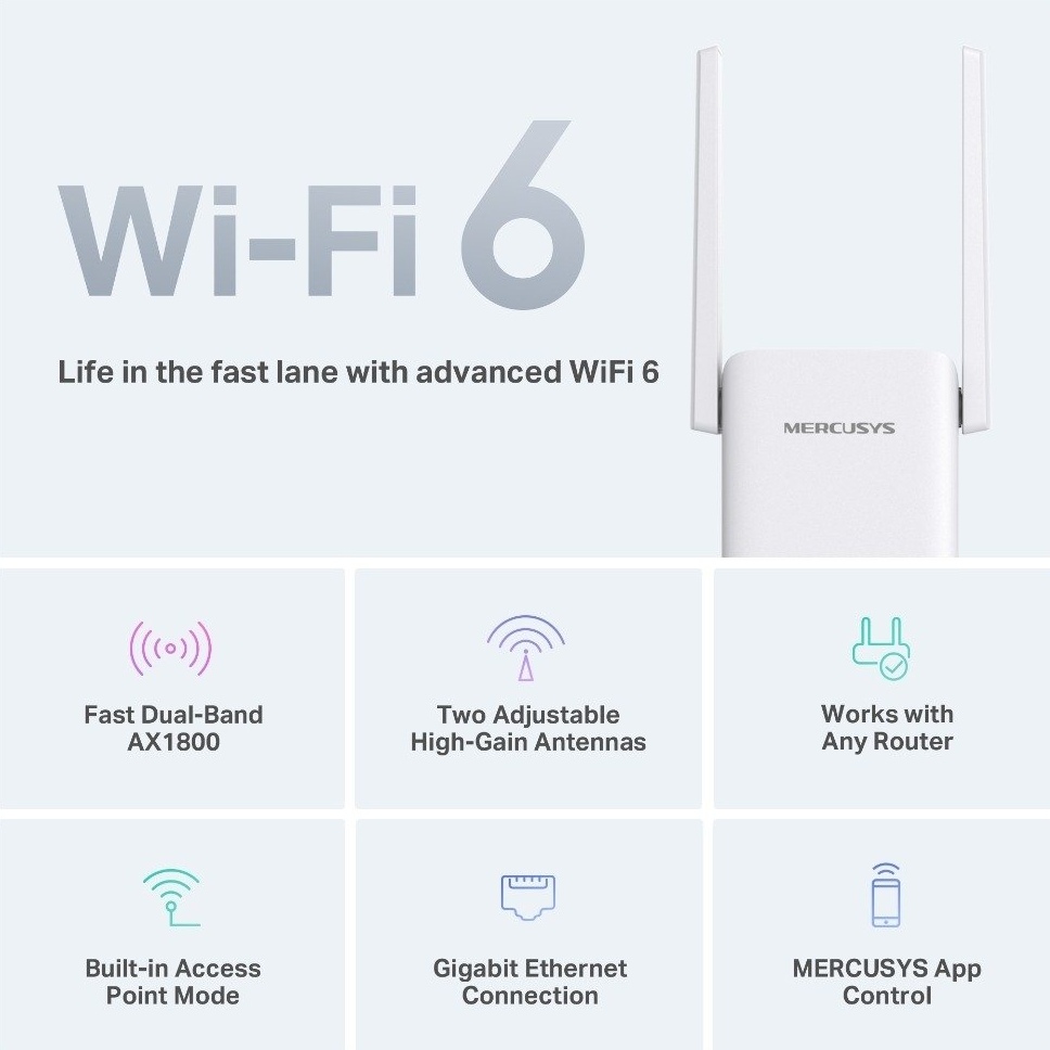 Внешний вид Wi-Fi повторитель MERCUSYS ME70X AX1800 1хGE LAN