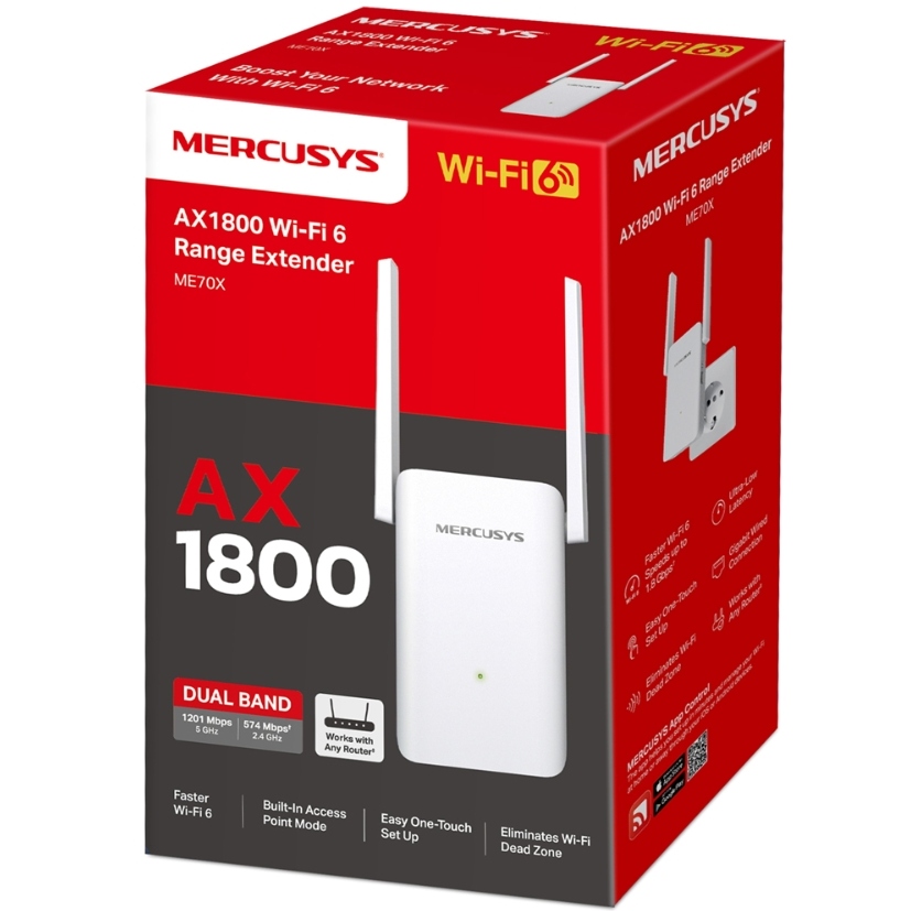 Wi-Fi повторитель MERCUSYS ME70X AX1800 1хGE LAN Стандарт Wi-Fi 802.11 n