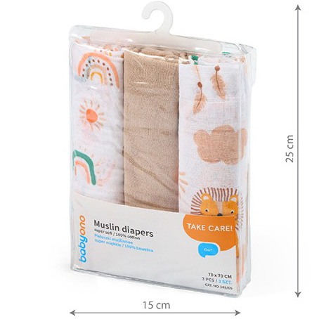 Набір пелюшок BABYONO 70х70 см 3 шт Cream (348/08) Тип пелюшка