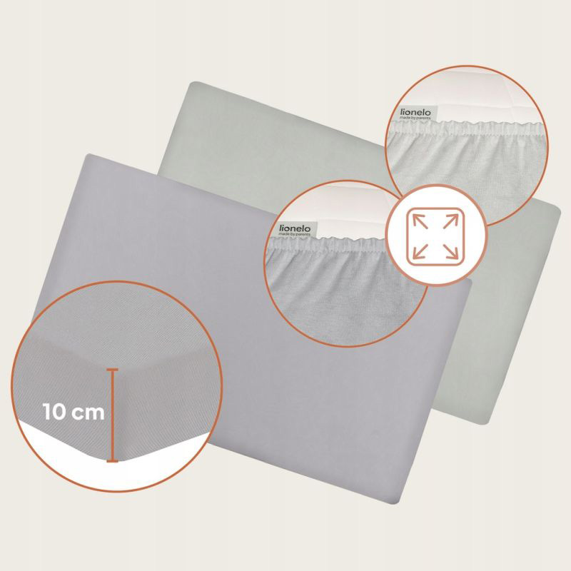 Комплект простыней на резинке LIONELO Bamboo Sheet Off White Grey 118x60 см Дополнительно эластичная резинка для матрасов до 10 см, стирка при 30°C, быстро сохнет, не требует глажки, подарочная упаковка, количество в комплекте: 2шт