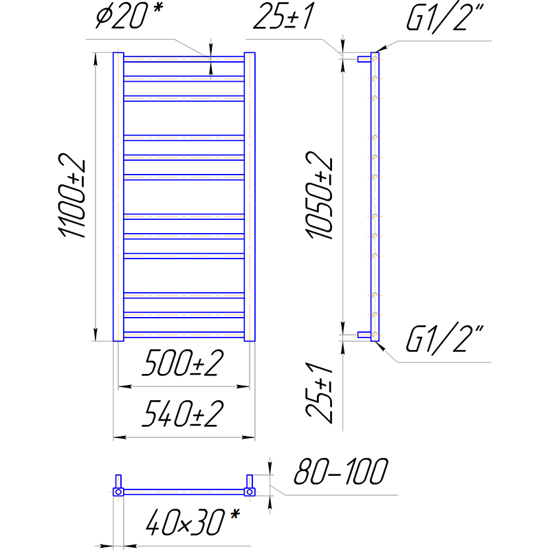 Сушка для рушників MARIO Преміум Класик 1100х540/500 мм Graphite (1.137.044876.GR) Вид драбинка