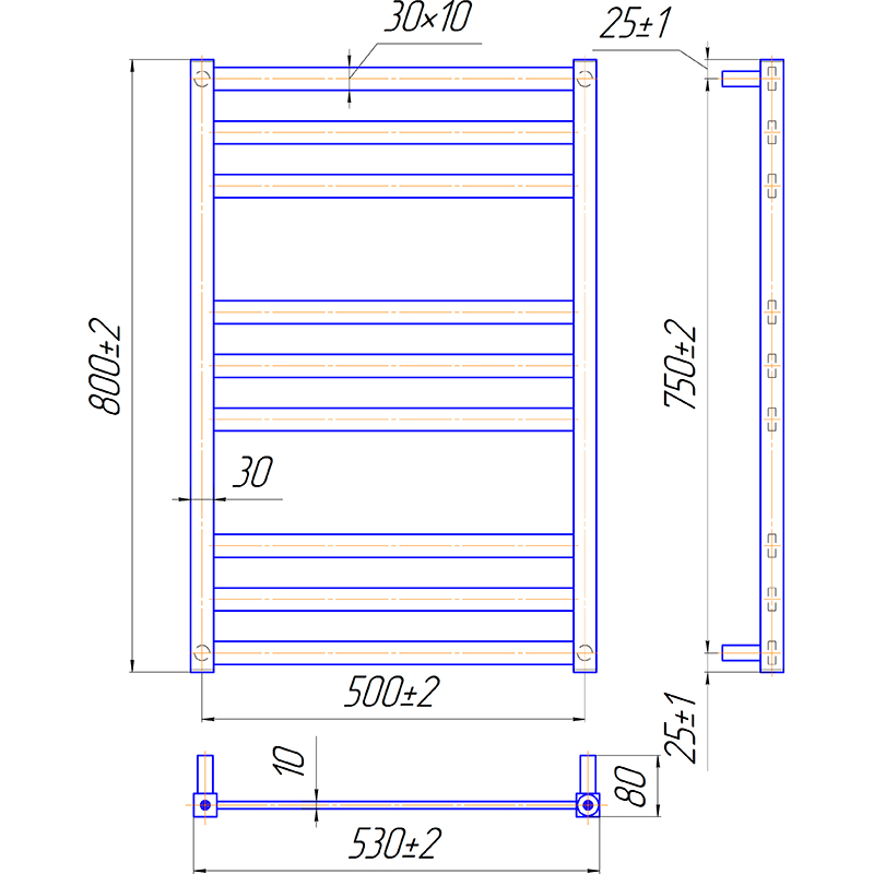 Полотенцесушитель MARIO Чикаго 800х530/500 мм Graphite (1.137.044868.GR) Вид лесенка