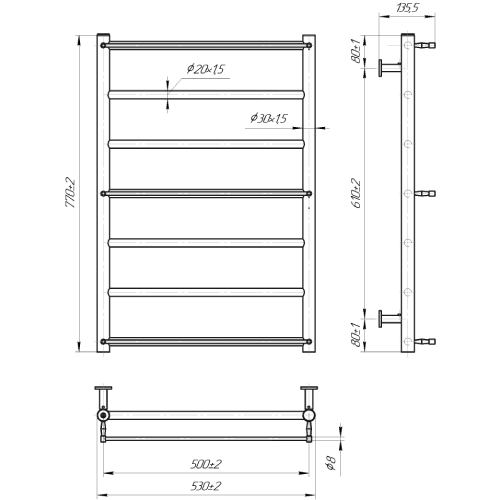 Полотенцесушитель MARIO INOX Одиссей 770 х 530 мм Silver (1.8.044597.P) Управление температурой без терморегулятора