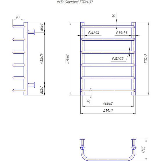 Сушка для рушників MARIO INOX Стандарт 570 х 430 мм Silver (1.8.044607.P) Управління температурою без терморегулятора