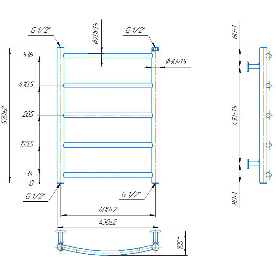 Полотенцесушитель MARIO INOX Классик HP 570х430/400 (1.8.044569.P) Управление температурой без терморегулятора