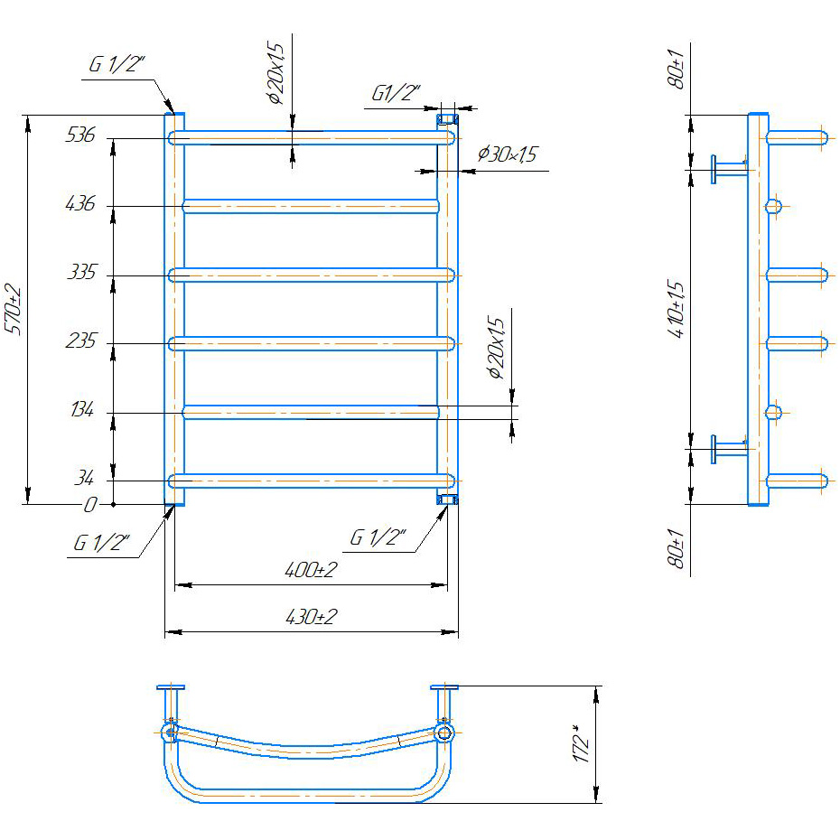 Полотенцесушитель MARIO INOX Люкс 570х430/400 (1.074.044575.0) Управление температурой без терморегулятора