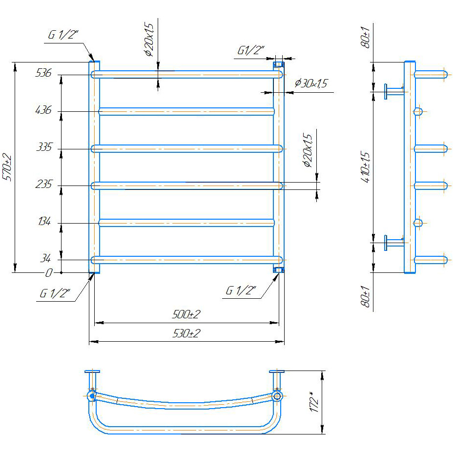 Полотенцесушитель MARIO INOX Люкс 570х530/500 (1.074.044576.0) Управление температурой без терморегулятора