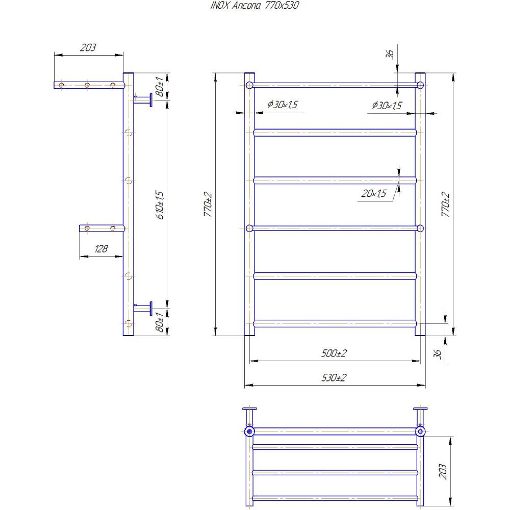 Полотенцесушитель MARIO INOXA 770х530х260 мм Ancona Вид лесенка