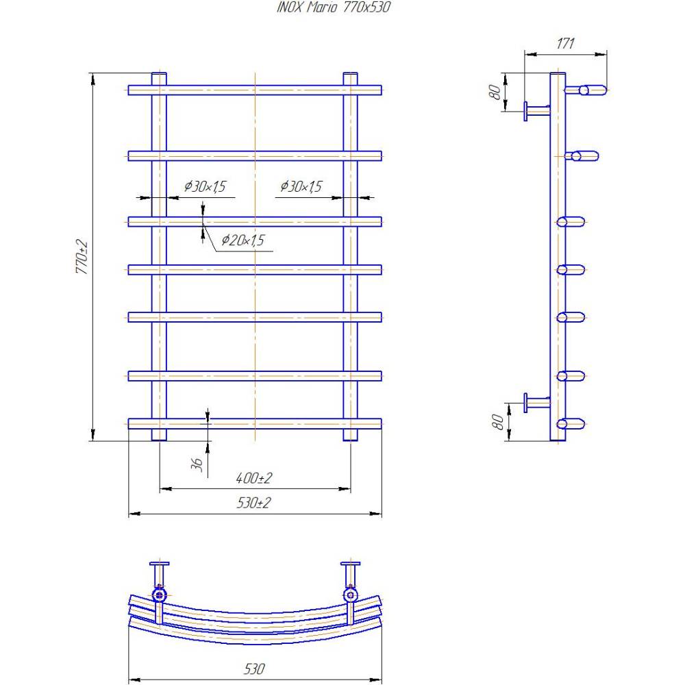 Полотенцесушитель MARIO INOX 770х530х170 мм Mario Вид лесенка