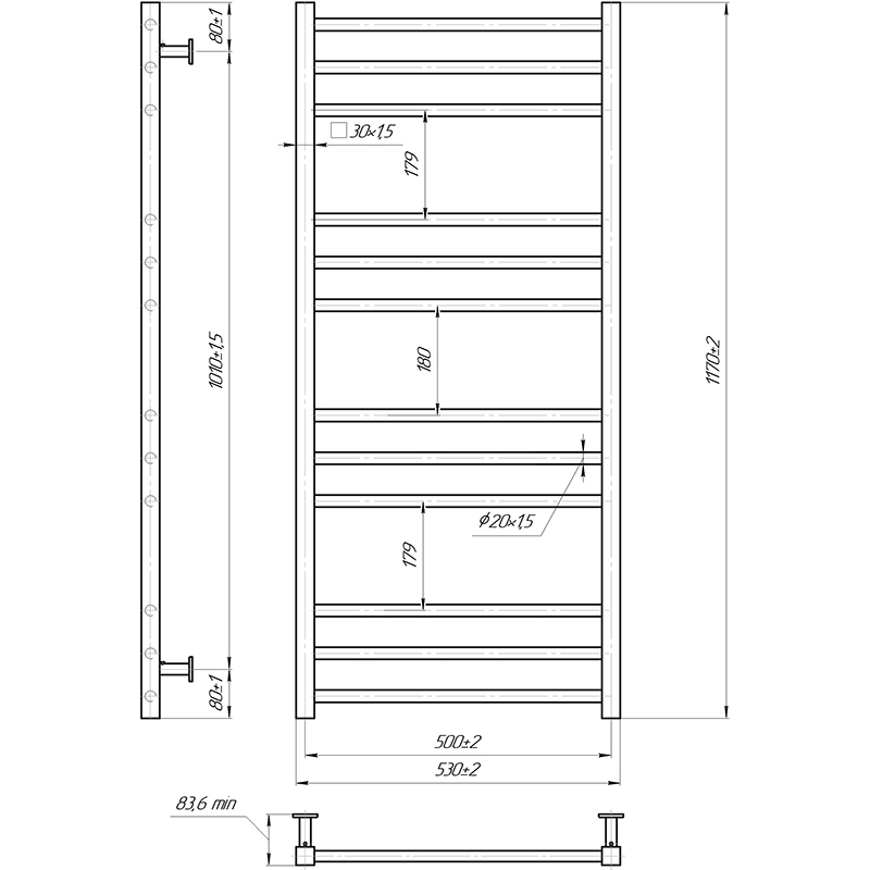 Сушка для рушників MARIO INOX Преміум Класик 1170х540/500 (1.7.044599.P) Вид драбинка