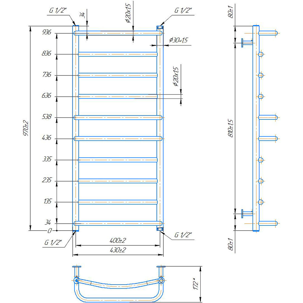 Полотенцесушитель MARIO INOX Люкс (1.074.044579.0) Вид лесенка