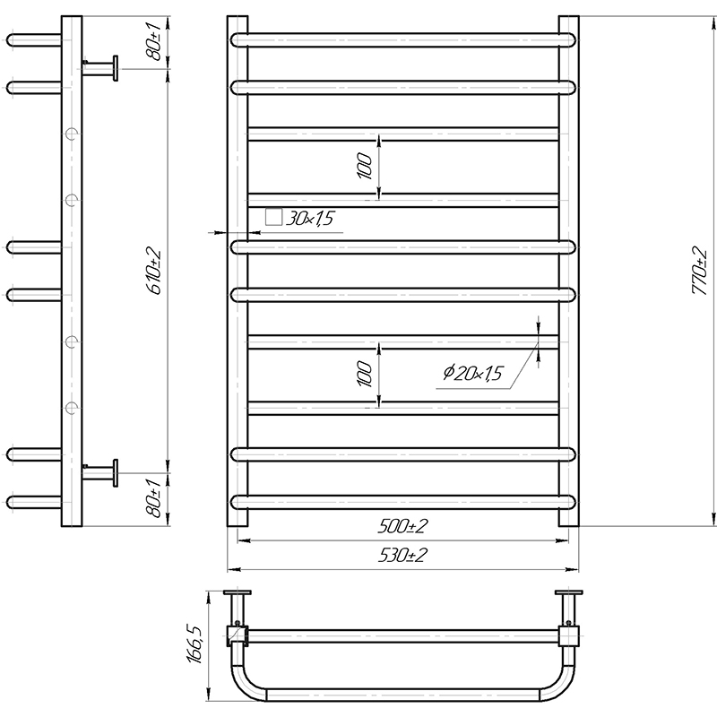 Полотенцесушитель MARIO INOX Премиум Люкс 770х540/500 (1.7.044600.P) Вид лесенка