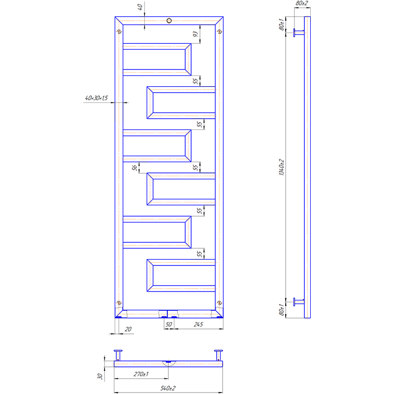 Полотенцесушитель MARIO INOX Талия 1500х540/500/50 (1.7.044614.P) Максимальная температура нагрева помещения 95