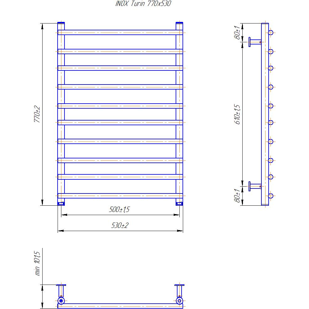 Полотенцесушитель MARIO INOX Турин 770х530/500 (1.8.044621.P) Материал корпуса сталь