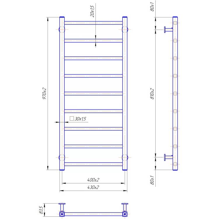 Полотенцесушитель MARIO INOX Токіо 970х430/400 мм (1.7.049903.P) Вид лесенка