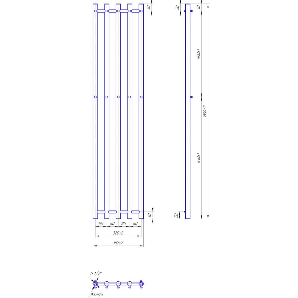 Полотенцесушитель MARIO INOX Туб 1500х352/320 мм (1.7.046429.P) Максимальная температура нагрева помещения 95