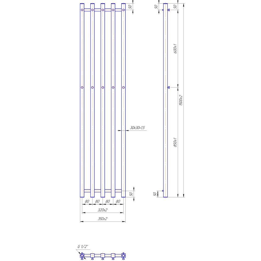 Полотенцесушитель MARIO INOX Туб Куб 1500х350/320 мм (1.7.049984.P) Максимальная температура нагрева помещения 95