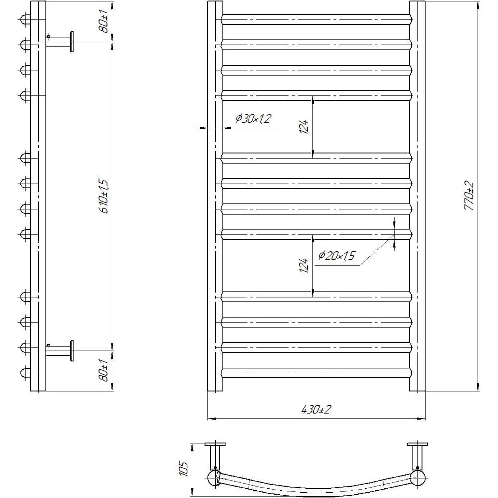 Полотенцесушитель MARIO INOX Феникс 770х430/400 мм (1.6.044624.P) Вид лесенка
