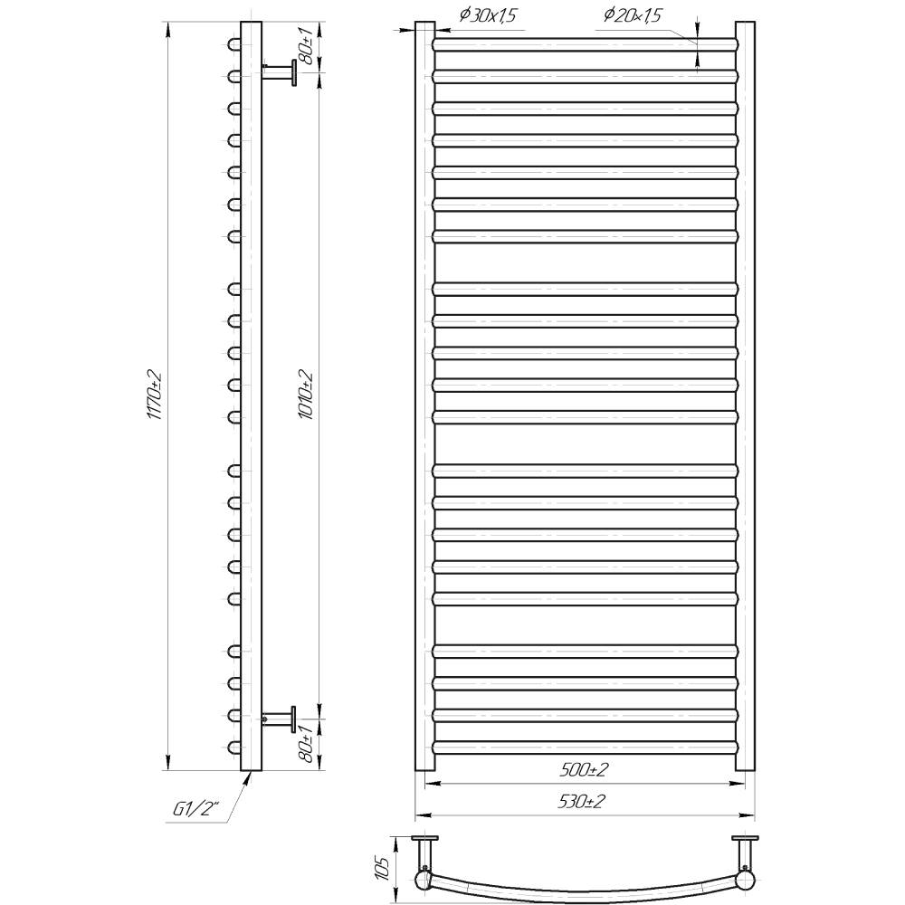 Полотенцесушитель MARIO INOX Феникс 1170х530/500 мм (1.6.044625.P) Вид лесенка