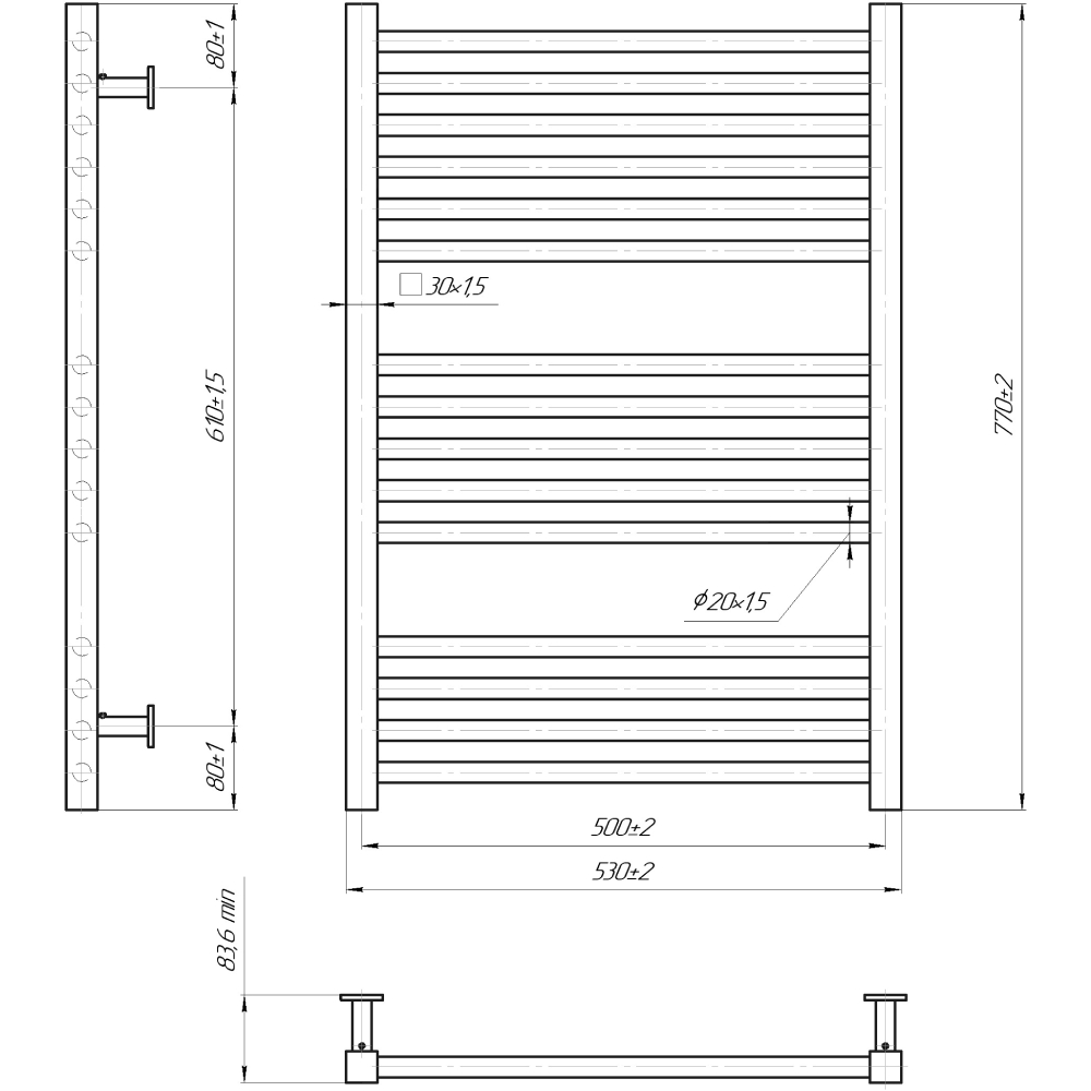 Полотенцесушитель MARIO INOX Гера 770х530/500 (1.7.044546.P) Материал корпуса сталь