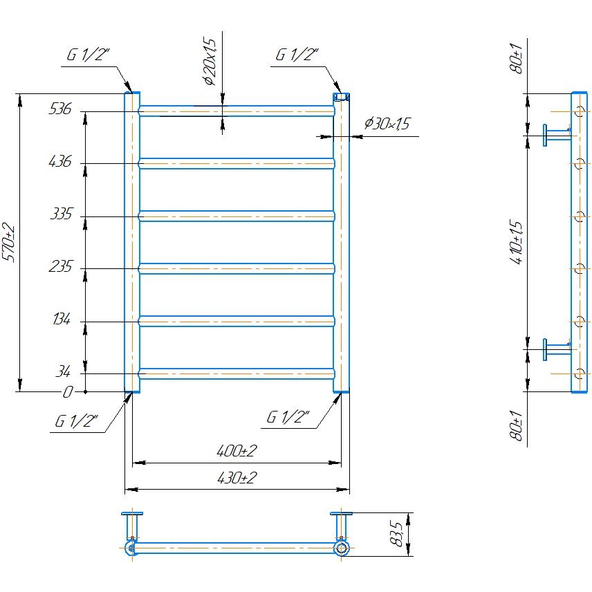 Полотенцесушитель MARIO INOX Флет 570х430/400 (1.8.044562.P) Материал корпуса сталь