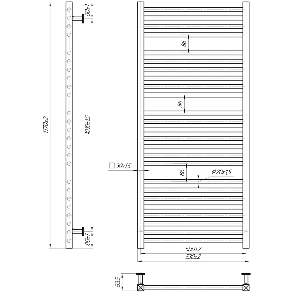 Полотенцесушитель MARIO INOX Гера 1170х530/500 (1.7.044547.P) Максимальная температура нагрева помещения 95