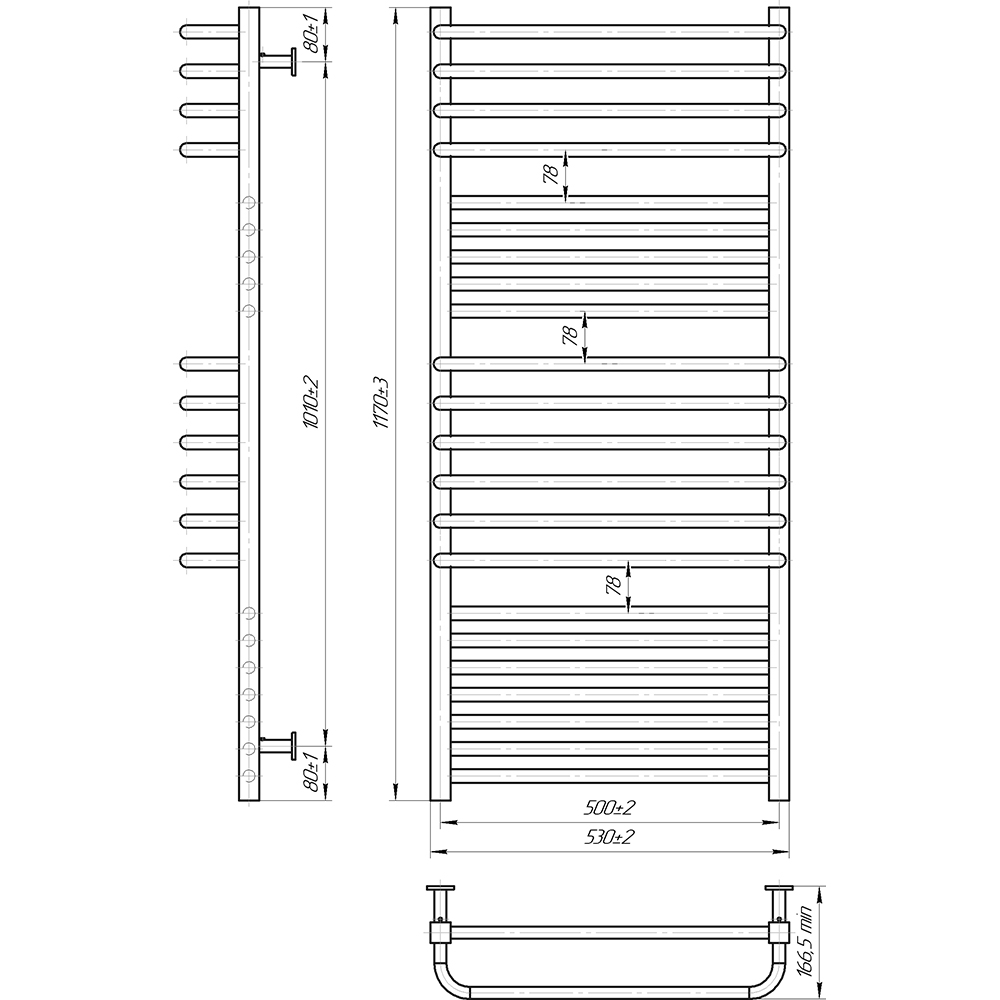 Сушка для рушників MARIO INOX Гера-Люкс 1170х530/500 (1.7.044550.P) Максимальна температура нагріву приміщення 95