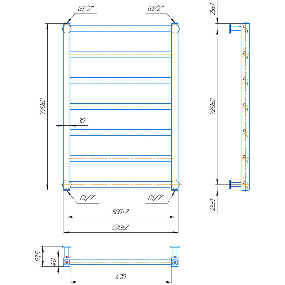 Полотенцесушитель MARIO INOX Денвер 770х530/500 (1.7.044552.P) Управление температурой без терморегулятора