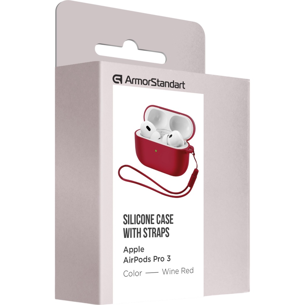 Чехол для наушников ArmorStandart Silicone Case With Straps для Apple Airpods Pro 3 Wine Red (ARM88302) Совместимость по модели Apple Airpods Pro 3