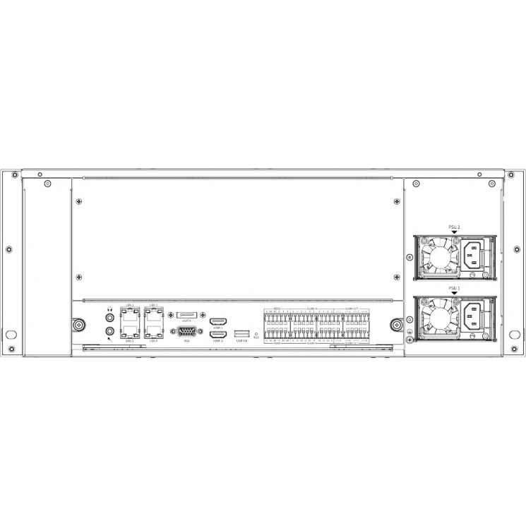 Видеорегистратор TIANDY Spec:E/B/R/N/V4.1, 160ch, 24HDD, 4K, 4RJ45, RPS (TC-R324160) Подключение проводное