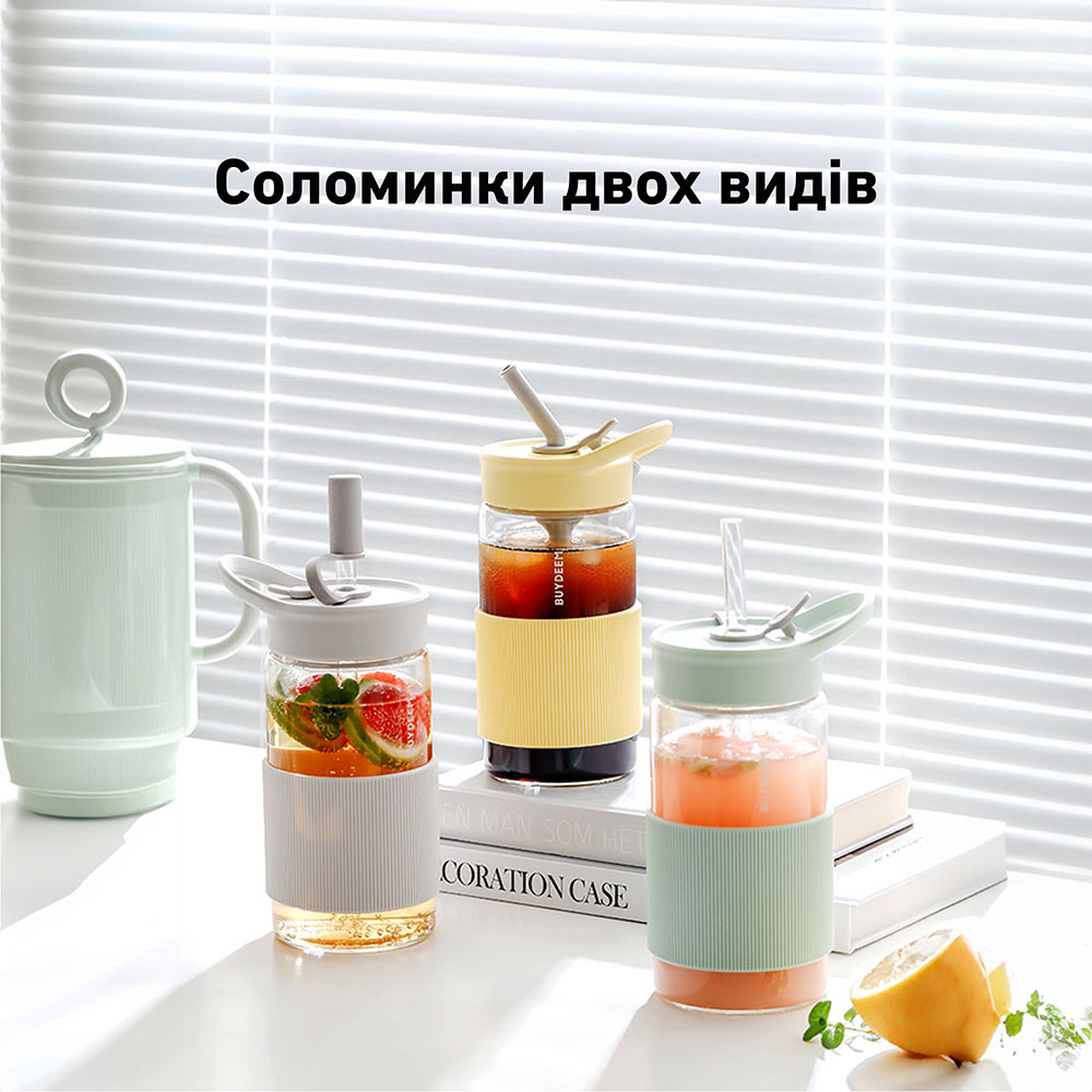 Зображення Пляшка для води BUYDEEM Portable Glass Straw Bottle 500мл Cozy Greenish (CD1017-CG)