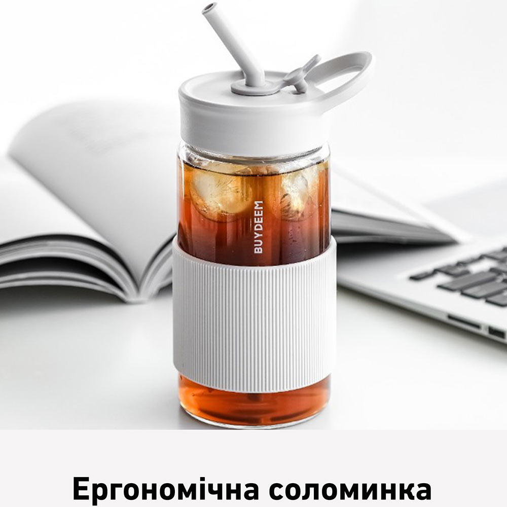 Пляшка для води BUYDEEM Portable Glass Straw Bottle 500мл Oats White (CD1017-OW) Об'єм 500