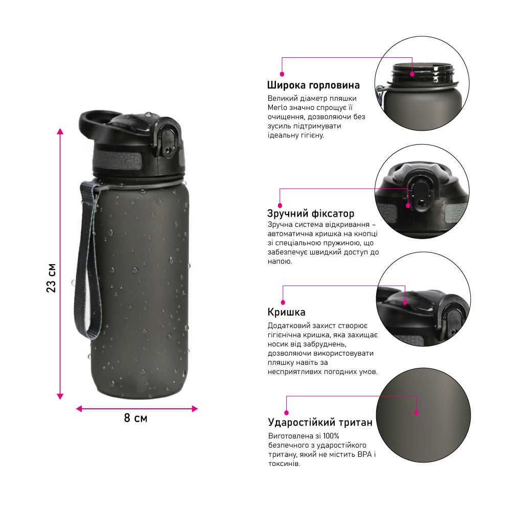 Пляшка для води LINE ART Merlo 600 мл (60013818LA-07) Матеріал кришки пластик