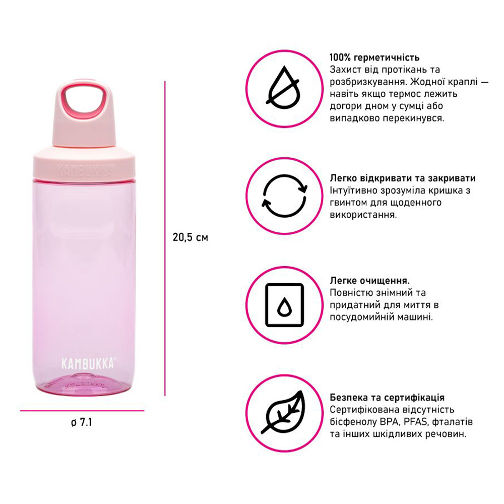 Бутылка для воды KAMBUKKA Reno 500 мл Light Pink (11-05025) Материал крышки пластик