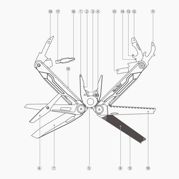 Мультитул NEXTOOL Xiaomi Flagship Сaptain Multifunctional Knife Silver 19в1 (NE20214) Вес 264