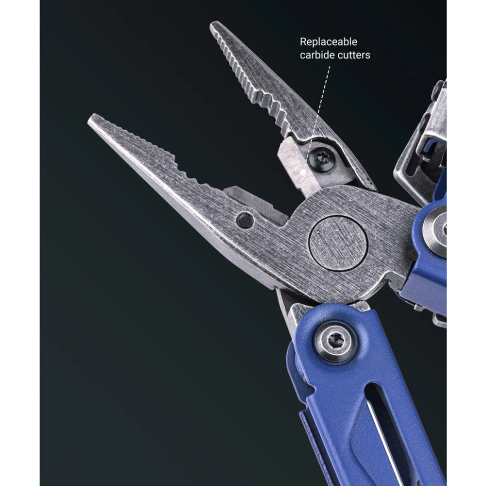 Мультитул NEXTORCH Pioneer MT20 Blue (PioneerBL) Інструменти в комплекті гострогубці; пасатижі; ніж; пила; ножиці; ножиці для нейлонових стяжок; відкривачка для пляшок; інструмент для зачистки дротів; балонний ключ; ключі для наручників; ріжучий гак; інструмент фіксації змінних аксесуарів; лінійка; кліпса на кишеню