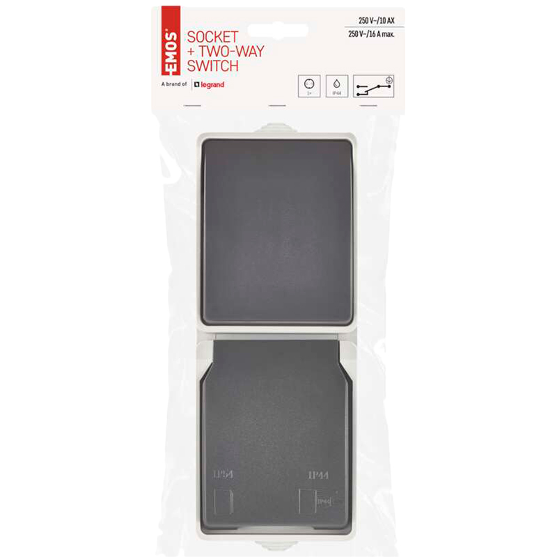 Замовити Вимикач + розетка EMOS 16A/250V Grey/Black (A1396.4)