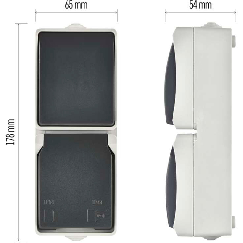 Вимикач + розетка EMOS 16A/250V Grey/Black (A1396.4) Технічні особливості кришка