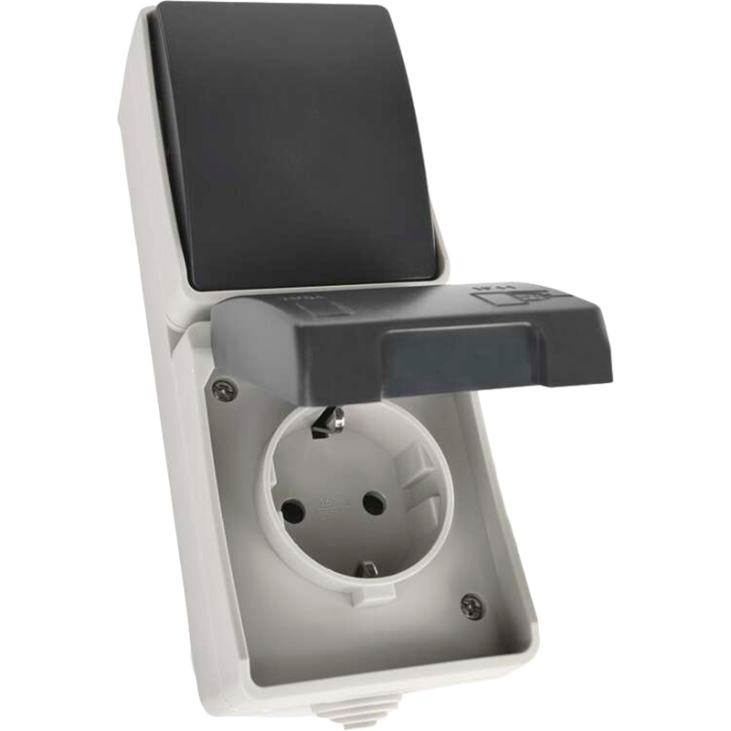 Вимикач + розетка EMOS 16A/250V Grey/Black (A1396.4)