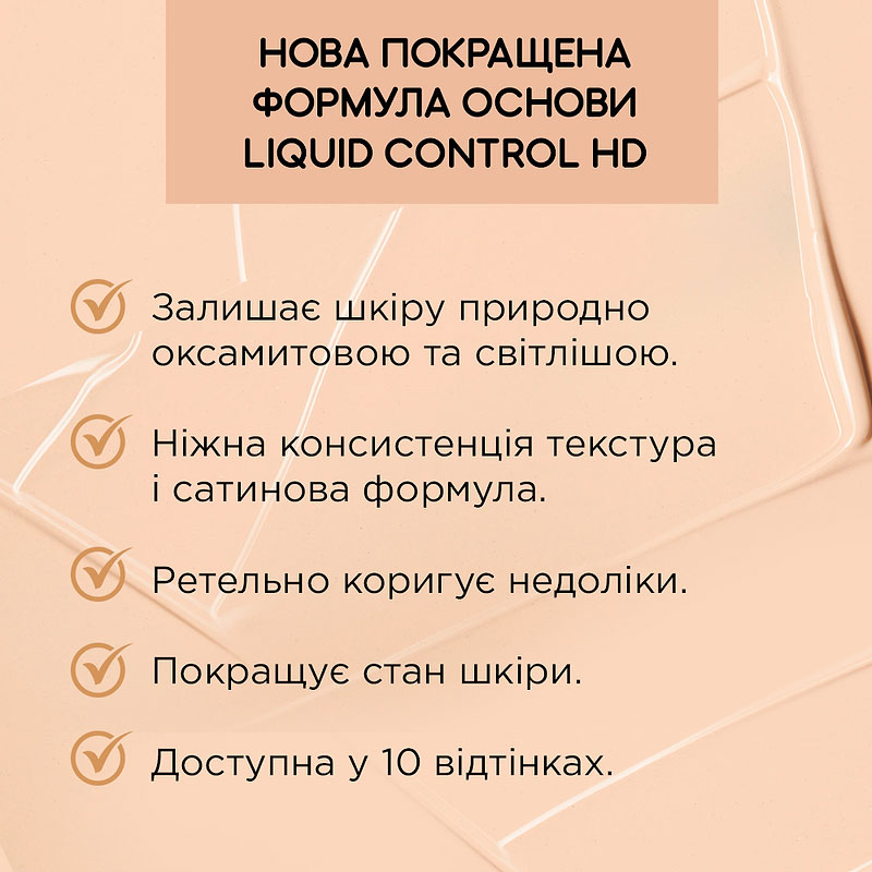 Рідка тональна основа EVELINE Liquid Control №002 Soft Porcelain Niacynamid 32 мл (5903416048541) Тип шкіри для всіх типів