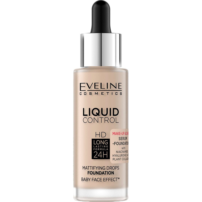Жидкая тональная основа Eveline Liquid Control №010 Light Beige Niacynamid 32 мл (5903416058243)