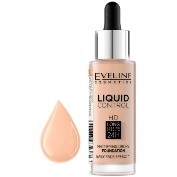 

Жидкая тональная основа Eveline Cosmetics Liquid Control HD Mattifying Drops Foundation №015 Light Vanilla 32 мл (5901761961867), LIQUID CONTROL Іноваційна рідка