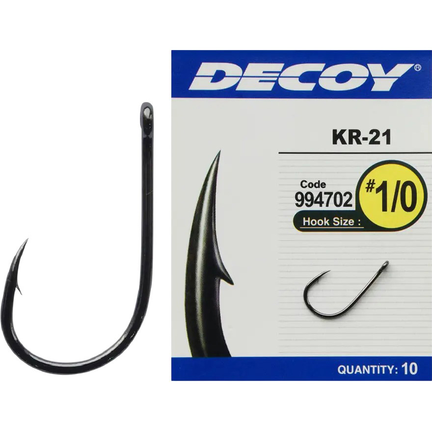Набор крючков DECOY KR-22 1/0 10 шт Black Nickeled (4989540994788)