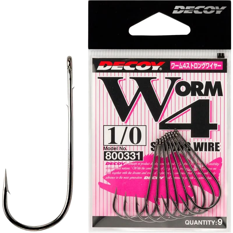 Набор крючков DECOY Worm4 Strong Wire #1/0 9 шт (4989540800331)