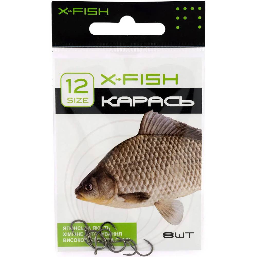 Набор крючков X-Fish Карась #12 8 шт (D10450#12) Материал Высокоуглеродистая сталь