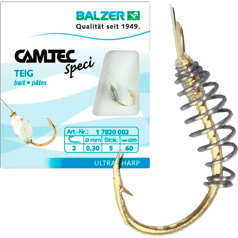 Набор крючков с поводком и пружиной Balzer Camtec Speсi Dough №10 Gold 5 шт (17820 010)