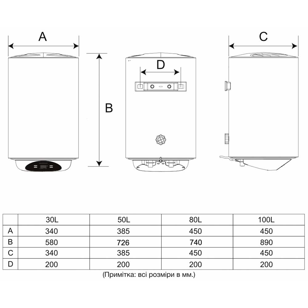 Бойлер WETAIR WetAir MWH1-80L Спосіб установлення вертикальний