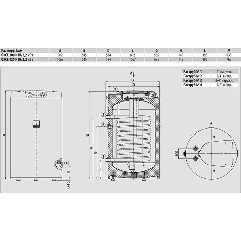Бойлер DRAZICE OKCE 125 NTR/2.2кВ Объем бака 125 л